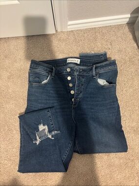Abercrombie & Fitch Dark Blue Distressed Ankle Jeans